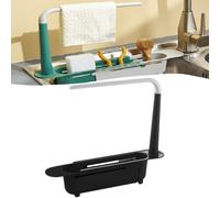 TOKLYUIE Updated Telescopic Sink Storage Rack, Adjustable Sponge Soap Holder Telescopic Sink Rack Holder, Expandable Storage Drain Basket Rack for Home Kitchen (Nordic Black)