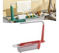 TOKLYUIE Updated Telescopic Sink Storage Rack, Adjustable Sponge Soap Holder Telescopic Sink Rack Holder, Expandable Storage Drain Basket Rack for Home Kitchen (Nordic Red)