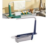 TOKLYUIE Updated Telescopic Sink Storage Rack, Adjustable Sponge Soap Holder Telescopic Sink Rack Holder, Expandable Storage Drain Basket Rack for Home Kitchen (Nordic Blue)
