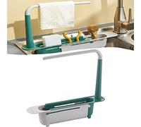 TOKLYUIE Updated Telescopic Sink Storage Rack, Adjustable Sponge Soap Holder Telescopic Sink Rack Holder, Expandable Storage Drain Basket Rack for Home Kitchen (Nordic Green)