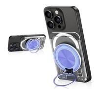 TOKNOOME Magsafe Wallet, porte-cartes magnétique avec support pliable rotatif à 360° pour tous les téléphones portables, peut contenir 1 à 3 cartes, design coulissant facile à prendre (transparent +
