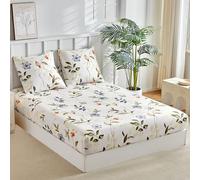 Tokokimo Drap-housse 180 x 200 cm - Beige - Motif automne et feuille - Poche de 35 cm de profondeur - Avec 2 taies d'oreiller de 80 x 80 cm avec fermeture éclair