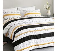 Tokokimo Housse de Couette 220x240 avec 2 Taies d'oreiller 65x65 cm - Design Bohémien - Parure de lit 220x240 Adulte - 100% Microfibre Housse Couette avec Fermetures éclair, Jaune Noir Rayures