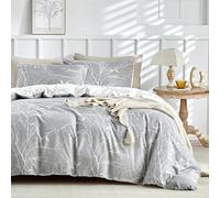 Tokokimo Housse de Couette 220x240 avec 2 Taies d'oreiller 65x65 cm - Motif de Branche Réversible - Parure de lit 220x240 Adulte - 100% Microfibre Parure Couette avec Fermetures éclair, Gris Blanc