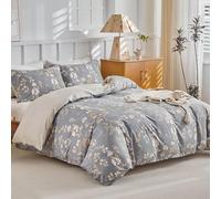 Tokokimo Housse de Couette 220x240 avec 2 Taies d'oreiller 65x65 cm - Motif de Fleurs Dorées - Parure de lit 220x240 Adulte - 100% Microfibre Parure Couette avec Fermetures éclair, Brun Grisâtre