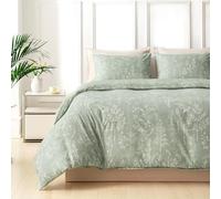 Tokokimo Housse de Couette 220x240 avec 2 Taies d'oreiller 65x65 cm - Motifs Floraux Dessinés à la Main - Parure de lit 220x240 Adulte - 100% Microfibre Parure Couette Fermetures éclair, Vert Sauge