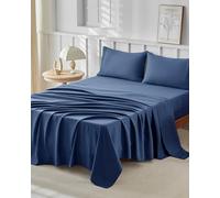 Tokokimo Parure de lit 180x200 - Draps de Lit 2 Personnes - Ensemble de Draps 4 Pièces - 1 Drap Housse 180x200, 1 Drap Plat 240x260 et 2 Taie d'oreiller 65x65, Bleu Foncé