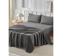 Tokokimo Parure de lit 180x200 - Draps de Lit 2 Personnes - Ensemble de Draps 4 Pièces - 1 Drap Housse 180x200, 1 Drap Plat 240x260 et 2 Taie d'oreiller 65x65, Gris