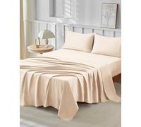 Tokokimo Parure de lit 180x220 - Draps de Lit 2 Personnes - Ensemble de Draps 4 Pièces - 1 Drap Housse 180x220, 1 Drap Plat 240x280 et 2 Taie d'oreiller 65x65, Beige