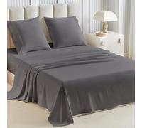 Tokokimo Parure de Lit 180x220, Draps de Lit 2 Personnes, Ensemble de Draps 4 Pièces, Coton Lavé, Texture Lin,1 Drap Housse 180x220, 1 Drap Plat 240x280 et 2 Taies d'oreillers 65x65,Polyester,Gris