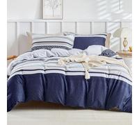 Tokokimo Parure de lit 3 pièces en microfibre pour lit de 180 cm avec 1 housse de couette de 260 x 240 cm et 2 taies d'oreiller de 65 x 65 cm, motif bohème, bleu/blanc