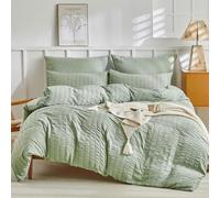 Tokokimo Parure de lit 3 pièces en tissu seersucker en microfibre texturée, avec housse de couette zippée 200 x 200 cm et 2 taies d’oreiller zippés de 80 x 80 cm, vert sauge