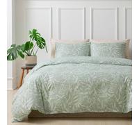 Tokokimo Parure de lit 3 pièces pour lit double, avec housse de couette de 220 x 240 cm et 2 taies d'oreiller de 80 x 80 cm à fermeture Éclair. Motif de feuillage vert clair.
