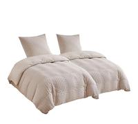 Tokokimo Parure de lit 4 pièces en seersucker, kaki, 2 housses de couette 135 x 200 cm en microfibre avec fermeture éclair et 2 taies d'oreiller de 80 x 80 cm avec fermeture éclair