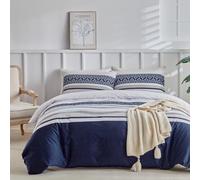 Tokokimo Parure de lit double 240 x 220 cm, 100 % microfibre de style bohème, douce et sans plis, 1 housse de couette et 2 taies d'oreiller 50 x 80 cm, rayures bleues