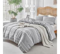 Tokokimo Parure de lit double 260 x 240 cm, housse de couette double 3 pièces en microfibre avec motif bohème, comprenant 1 housse de couette 260 x 240 cm + 2 taies d'oreiller 50 x 80 cm, gris