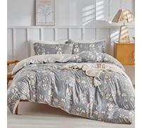 Tokokimo Parure de lit double réversible en microfibre dorée avec housse de couette et taies d'oreiller, cadeaux pour maman, papa, décoration de chambre à coucher (fleurs, gris, double 200 x 200 cm)