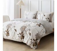 Tokokimo Parure de lit King Size en microfibre avec 1 housse de couette de 230 x 220 cm et 2 taies d’oreiller, blanc avec imprimé de tournesol traditionnel