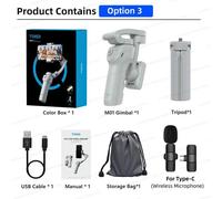 TOKQI M01 Stabilisateur 3 axes pour smartphone, antivibrations, pliable avec trépied et lumière selfie, idéal vlogging, TikTok, vidéos iPhone/Android-Cardan ajouter le sac tcmic