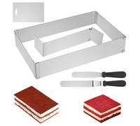 TOKSEO Cadre de Cuisson Réglable Rectangulaire avec 3 Spatule de Séparation, Réutilisable Moule Pâtisserie en Acier Inoxydable pour Petits et Grands Gâteaux