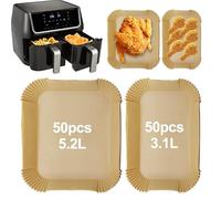 TOKSEO Lot de 100 feuilles de papier sulfurisé pour friteuse à air chaud, 5,2/3,1 l, papier sulfurisé pour friteuse à air chaud Philips Dual Basket Airfryer 3000, Moulinex, Tefal EY901810
