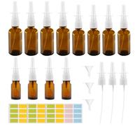 TOKSEO Lot de 12 sprays nasaux vides en verre - 10/20/30 ml - Marron - Réutilisables - Avec buse de rechange, étiquettes, entonnoirs - Pour parfum, huiles essentielles, solution saline