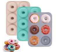 TOKSEO Lot de 3 moules à donuts, ronds, en silicone, à 6 cavités, antiadhésifs, pour gâteaux, biscuits, bagels, muffins (bleu, rose, gris)
