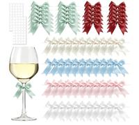 TOKSEO Nœud cadeau, 10 nœuds par couleur, petits nœuds | 8,5 × 8,5 cm - Avec fil de fixation - Blanc vert crème rouge rose bleu - Pour cadeaux de mariage
