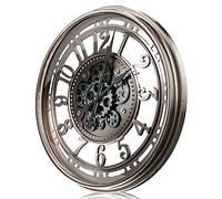 TOKTEKK Grande horloge murale de 70 cm avec roue dentée mobile, vintage, rétro, industrielle, en métal, chiffres romains pour chambre, maison, cuisine (rétro ferreux) (bronze gris rétro, 70 cm)