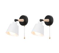 TOKTOP Applique Murale Intérieur avec Interrupteur, 2 Pack Vintage Lampe Murale E27 Bois Industrielle Luminaires Appliques pour Chambre Salon Couloir Blanc