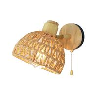 TOKTOP Applique Murale Rotin avec Interrupteur, Vintage Bohème Lampe Murale E27 Bois Intérieur Réglable Luminaires Appliques pour Chambre Salon Couloir