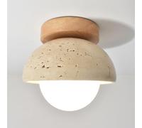 TOKTOP Plafonnier en Travertin Jaune Naturel Lustre Style Nordique G9 Abat-jour en Créativité Lampe de plafond Vintage Bois Plafonnier pour Chambre Cuisine Café, Lumière Blanche