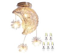TOKTOP Plafonnier Luminaire Lune Étoiles LED Lustre Suspension avec 5 Ampoules Éclairage de Plafond Décoration pour Chambre D'enfant, Lumière Chaude