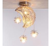 TOKTOP Plafonnier Luminaire Lune Étoiles LED Lustre Suspension avec 5 Ampoules Éclairage de Plafond Décoration pour Chambre D'enfant, Lumière Chaude