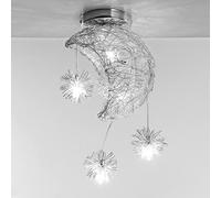 TOKTOP Plafonnier Luminaire Lune Étoiles LED Lustre Suspension avec 5 Ampoules Éclairage de Plafond Décoration pour Chambre D'enfant, Lumière Blanche