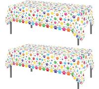 TOKYMOON Lot de 2 nappes jetables multicolores sur le thème des empreintes de pattes de chiot 137x221cm - Nappes colorées motif griffes de chien style cartoon histoire fête d'anniversaire - Couverture