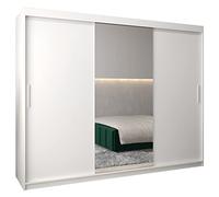 Tokyo 1250 Armoire à portes coulissantes avec tringle et étagère pour chambre à coucher avec miroir (blanc mat)