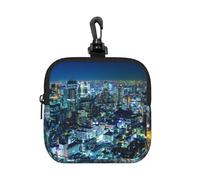 Tokyo City Pochette carrée à fermeture éclair avec impression intégrale, imperméable, léger et durable pour pièces de monnaie, cartes, clés pour voyage et usage quotidien