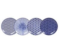TOKYO Design Lot de 4 assiettes de service en porcelaine avec différents motifs en bleu 20,6 cm - Assiettes de service en porcelaine japonaise - Assiettes à pâtes/assiettes à petit-déjeuner/assiettes