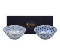 TOKYO design studio Design Bols Mixtes Crystal Set de 2 Bols Bleu-Blanc, Ø 21 cm, env. 1000 ML, Porcelaine Japonaise, INCL. boîte Cadeau