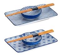 TOKYO design studio Ensemble des Assiettes Nippon Blue Onde/Étoile 6 w/Chop 21x13.5 & 9.5x3cm