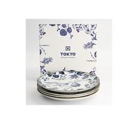 TOKYO design studio Flora Japonica 4 Assiettes Bleu-Blanc, Ø 20,6 cm, Hauteur env. 2,2 cm, Porcelaine Japonaise, décor Floral Japonais, Emballage Cadeau Inclus