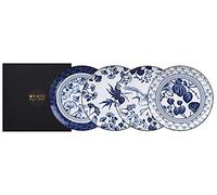 TOKYO design studio Flora Japonica 4 Assiettes Bleu-Blanc, Ø 25,7 cm, Hauteur env. 3 cm, Porcelaine Japonaise, décor Floral Japonais, boîte Cadeau Incluse