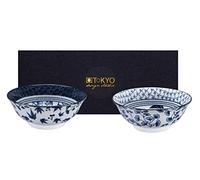 TOKYO design studio Flora Japonica Set de 2 Bols Bleu-Blanc, Ø 20,3 cm, 8 cm de Haut, env. 1000 ML, Porcelaine Japonaise, décor Floral Japonais, boîte Cadeau Incluse