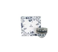 TOKYO design studio Flora Japonica Set de 4 Bols Bleu-Blanc, Ø 12 cm, Hauteur 6,3 cm, env. 300 ML, Porcelaine Japonaise, décor Floral Japonais, boîte Cadeau Incluse