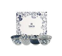 TOKYO design studio Flora Japonica Set de 4 Bols Bleu-Blanc, Ø 14,8 cm, Hauteur 7 cm, env. 500 ML, Porcelaine Japonaise, décor Floral Japonais, boîte Cadeau Incluse