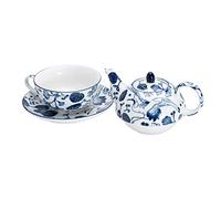 TOKYO Design Studio Flora Japonica Tea for One Set comprenant théière, tasse et soucoupe en porcelaine premium, boîte cadeau décorative, passe au micro-ondes et au lave-vaisselle, bleu et blanc