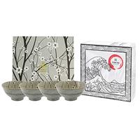 TOKYO design studio Grey Soshun Bol gris et blanc Ø 16 cm env. 600 ml en porcelaine asiatique avec emballage cadeau et serviettes exclusives