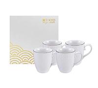 TOKYO design studio Nippon White, Set de 4 Tasses Blanc, avec Bord doré, Ø 8,5 cm, 10,2 cm de Haut, 380 ML, Porcelaine d'Asie, Design Japonais, INCL. boîte Cadeau