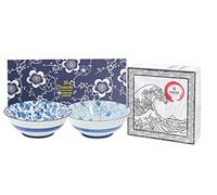 TOKYO design studio Mixed Bowls Lot de 2 bols bleu et blanc Ø 19 cm env. 900 ml en porcelaine asiatique Motif japonais avec motifs bleus, emballage cadeau et serviettes exclusives